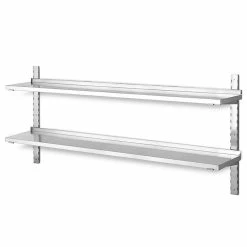 Null Wandregal Aus Edelstahl, Mit 2 Böden, BxT 1400x355 Mm, Tragkraft 20 Kg/Boden