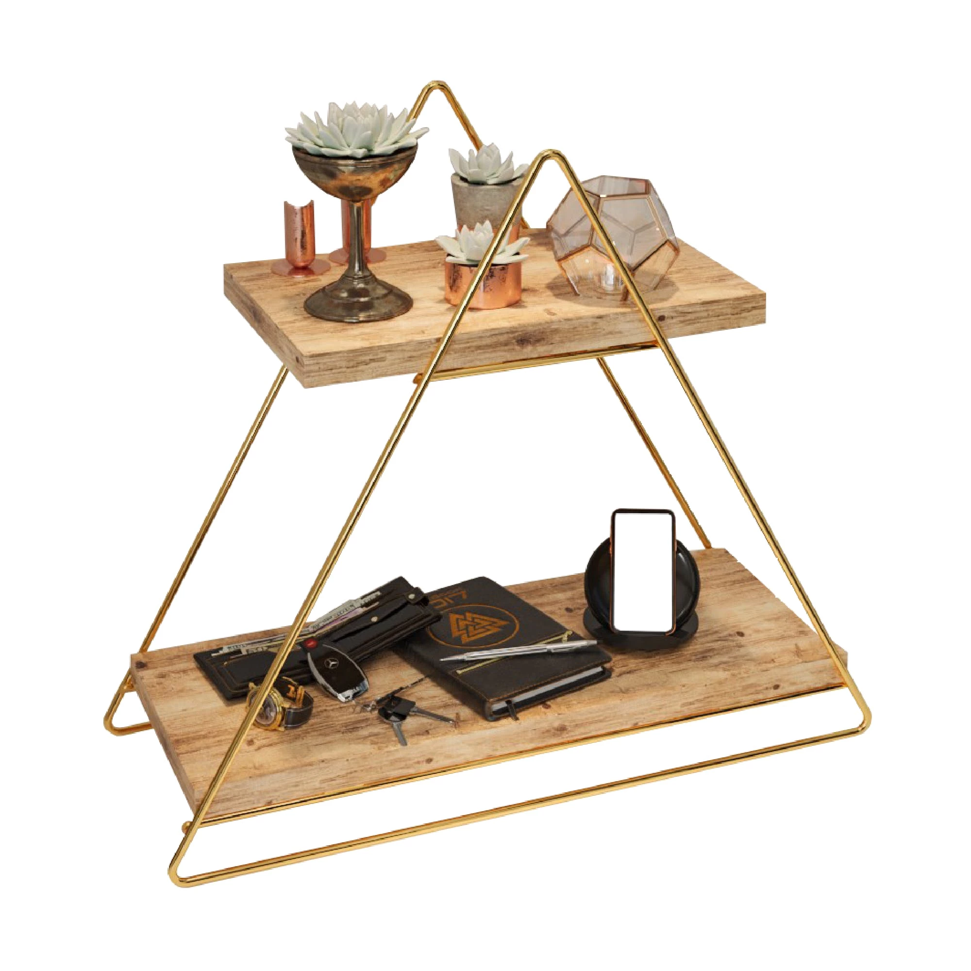 Null Arbeitsplatte Regal Aus Holz Und Metall Gold Mit 2 Ablagen, Badregal, Holzregal, Regalbrett Organizer Und Aufbewahrung Für Badezimmer Wohnzimmer Küche