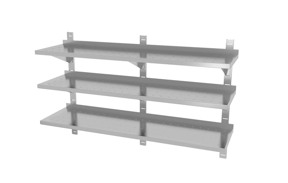 Null Edelstahl Gastro-Wandboard Verstellbar & Perforiert (3 Ablagefächer) | AISI 430 Qualität | HxBxT 87,5x120x40 – Bild 3