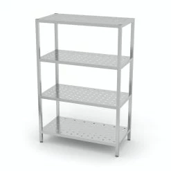 Null Edelstahl Gastro-Lagerregal Mit 4 Perforierten Ablagefächern | AISI 430 Qualität | HxBxT 180x90x50