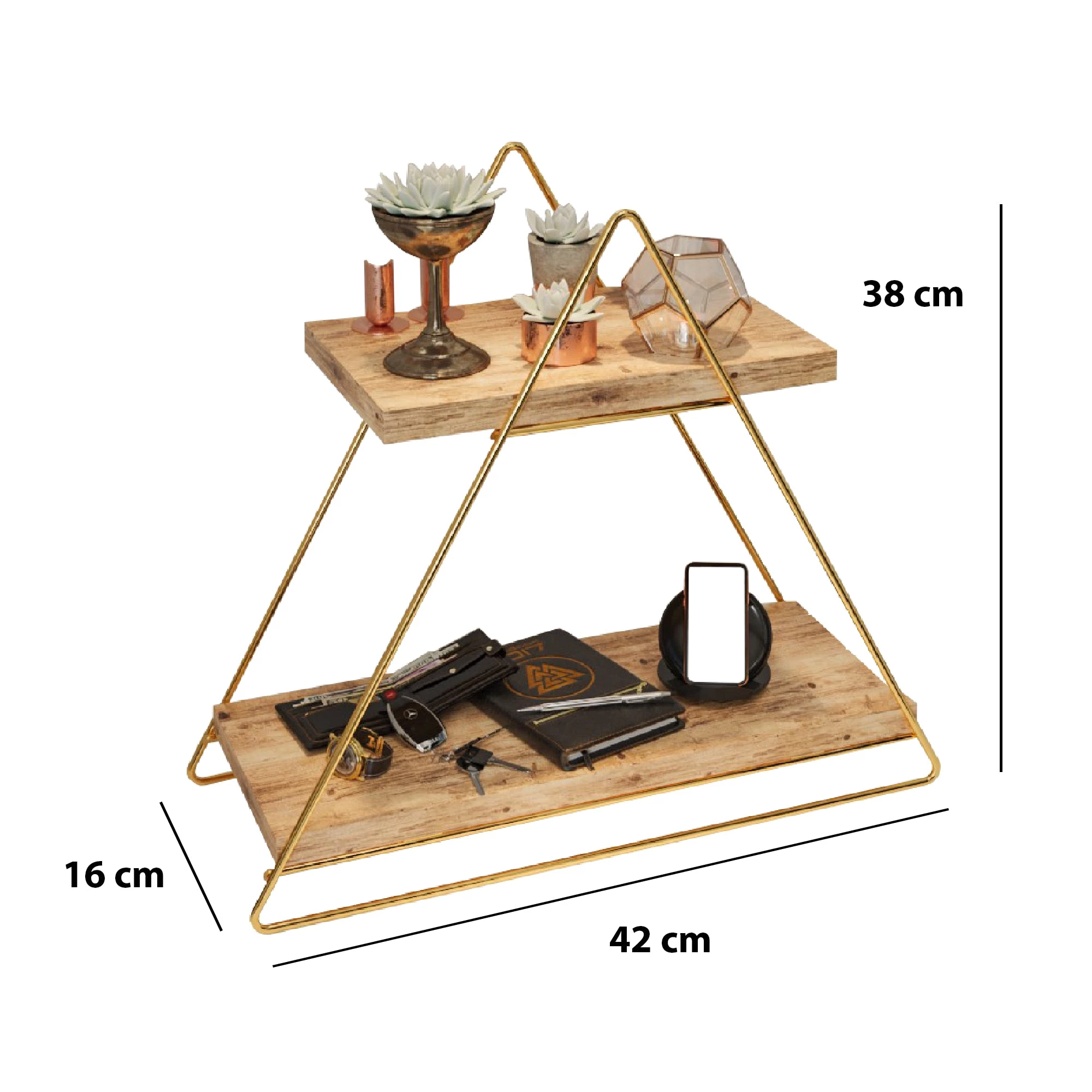 Null Arbeitsplatte Regal Aus Holz Und Metall Gold Mit 2 Ablagen, Badregal, Holzregal, Regalbrett Organizer Und Aufbewahrung Für Badezimmer Wohnzimmer Küche – Bild 2