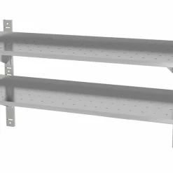 Null Edelstahl Gastro-Wandboard Verstellbar & Perforiert (2 Ablagefächer) | AISI 430 Qualität | HxBxT 60x140x40