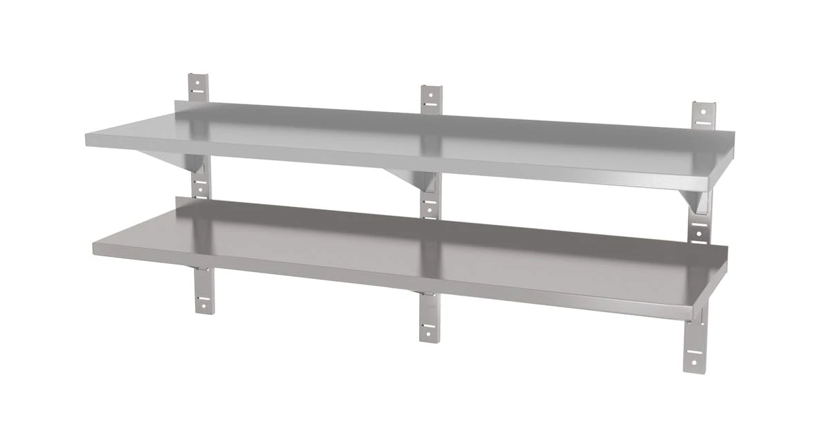 Null Edelstahl Gastro-Wandboard Verstellbar & Perforiert (2 Ablagefächer) | AISI 430 Qualität | HxBxT 60x200x30 – Bild 2
