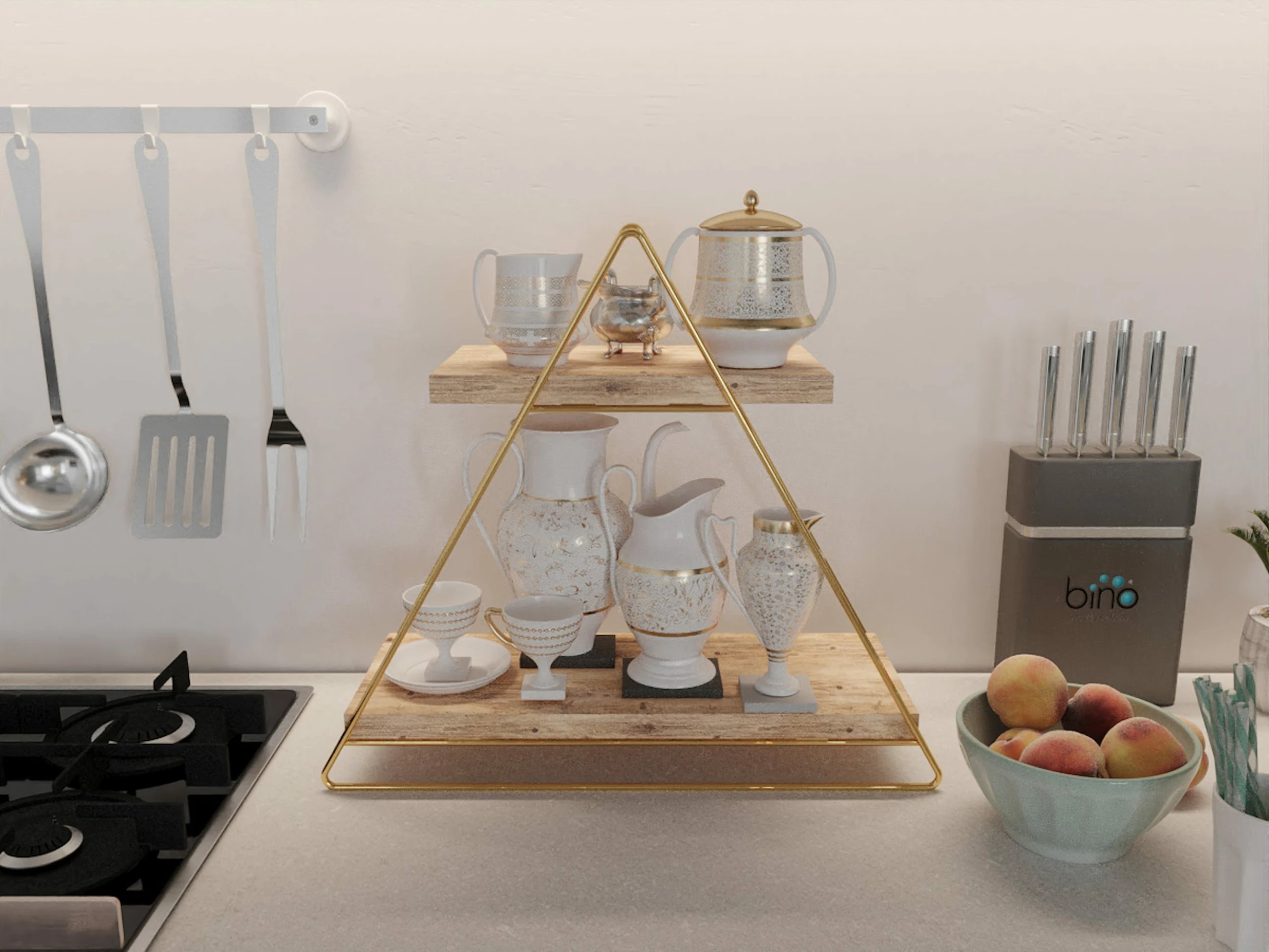 Null Arbeitsplatte Regal Aus Holz Und Metall Gold Mit 2 Ablagen, Badregal, Holzregal, Regalbrett Organizer Und Aufbewahrung Für Badezimmer Wohnzimmer Küche – Bild 6